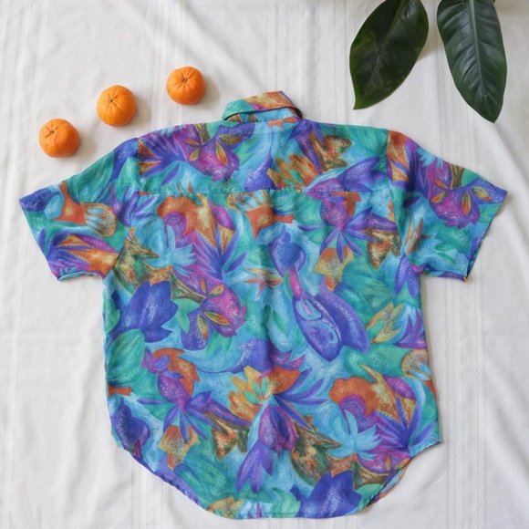 Funky blue sheer button down blouse - Picture 6 of 8